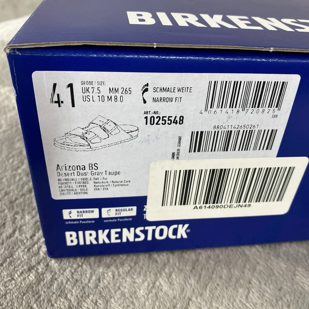 Birkenstock Arizona Shearling Sandals Womens US 10 EU 41 Grey Taupe Narrow NEW